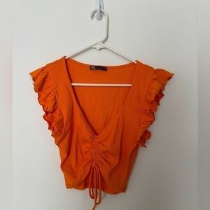 Zara Front Tie Frill Sleeve Crop